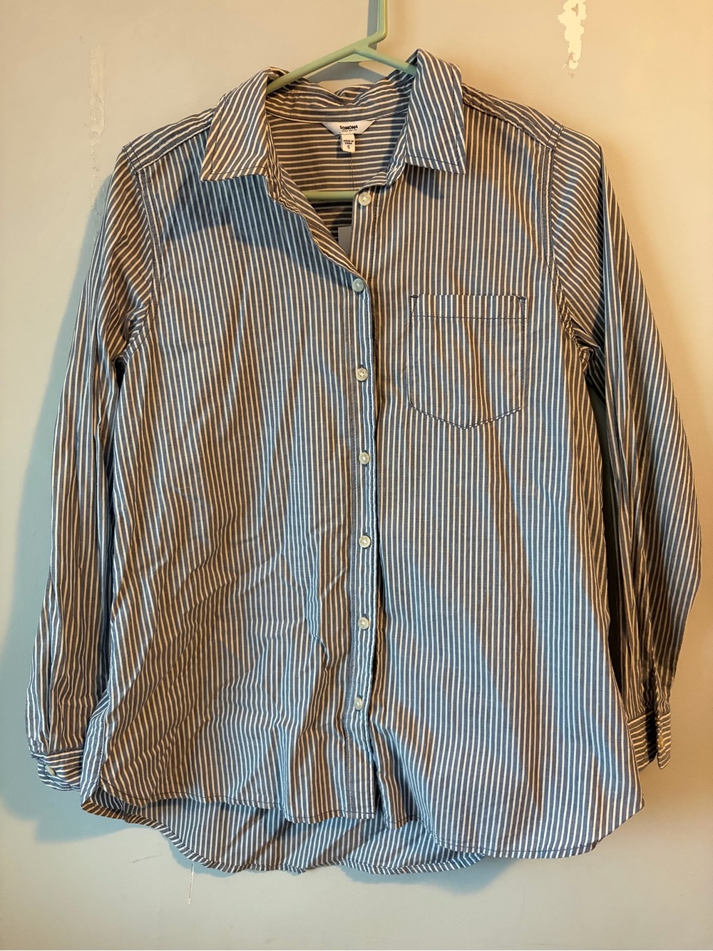 NWT Sonoma Blue and White Striped Button-Up Shirt